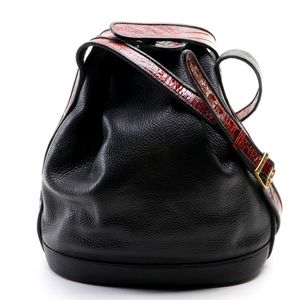 Authentic Cole Haan Grained Leather Bucket Bag with Embossed Tan Leather…